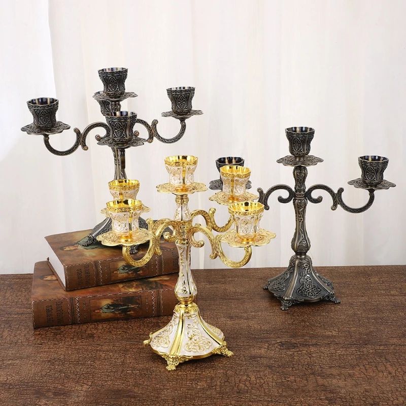Light Luxury Retro Candle Holder Scandinavian Zinc Alloy Electroplated Multi-Specification Wedding Candlestick Home Decoration