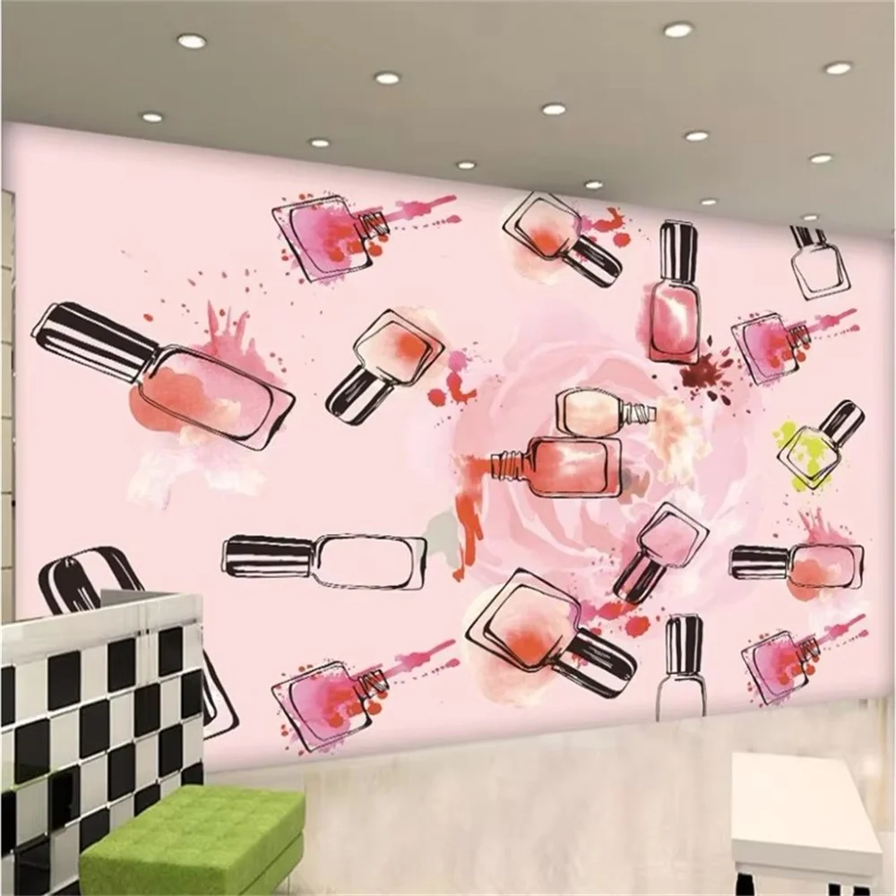 Custom 3d wallpaper photo mural black nail polish nail shop background wall rose nail polish room Wallpaper Fashion Decoration