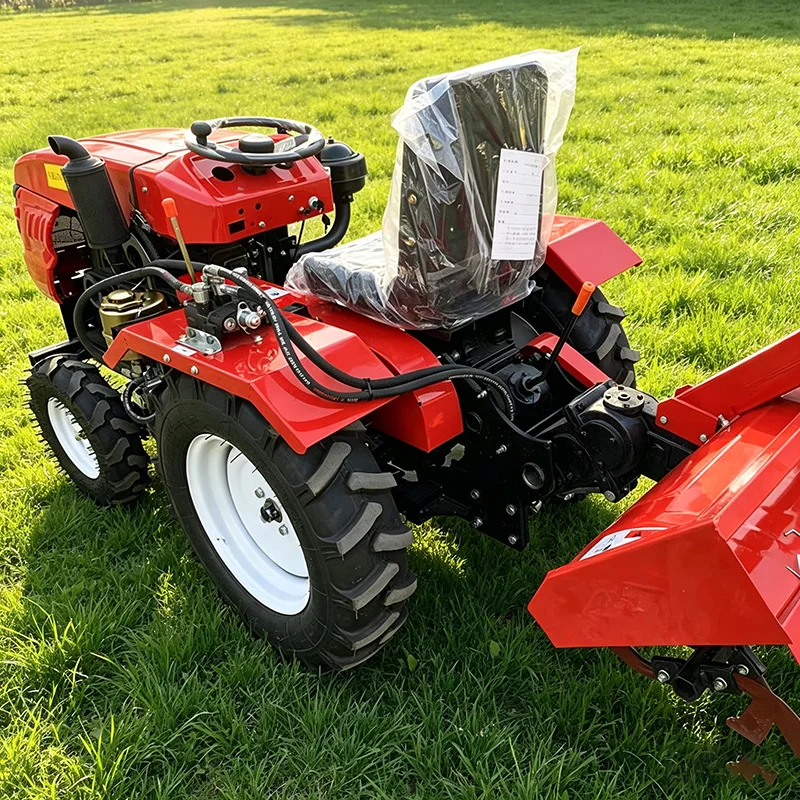 Customized High Efficiency Four Wheel Rotary Tiller, Multifunctional Wheel Type Micro Tiller & Agricultural Plowing Equipment