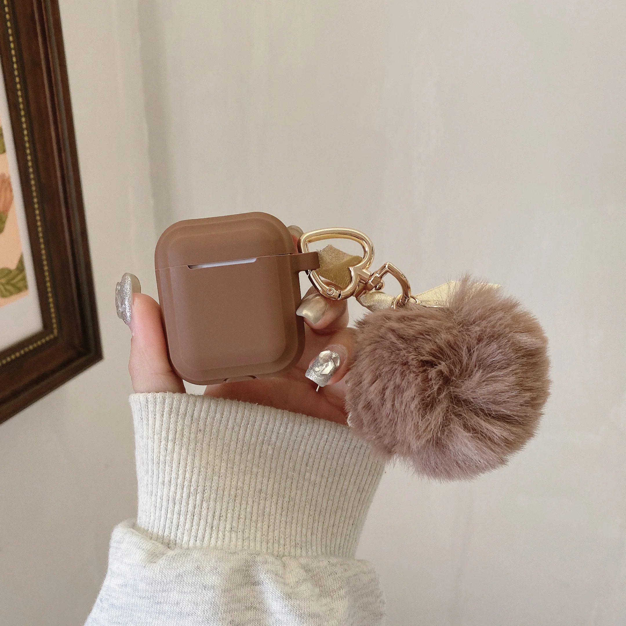 Matte Brown Soft Silicone Earphone Case Teddy Plush Bear Pendant Bracelet For Air pods 4 Charging Box For Airpods 4 1 2 3 Pro 2