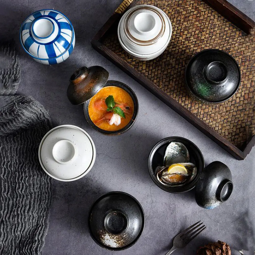 

Lidded Japanese Stew Pot Ceramic Kitchen Bowl for Steamed Egg Soup Desserts Yogurt Fruits Salad Home Restaurant Use
