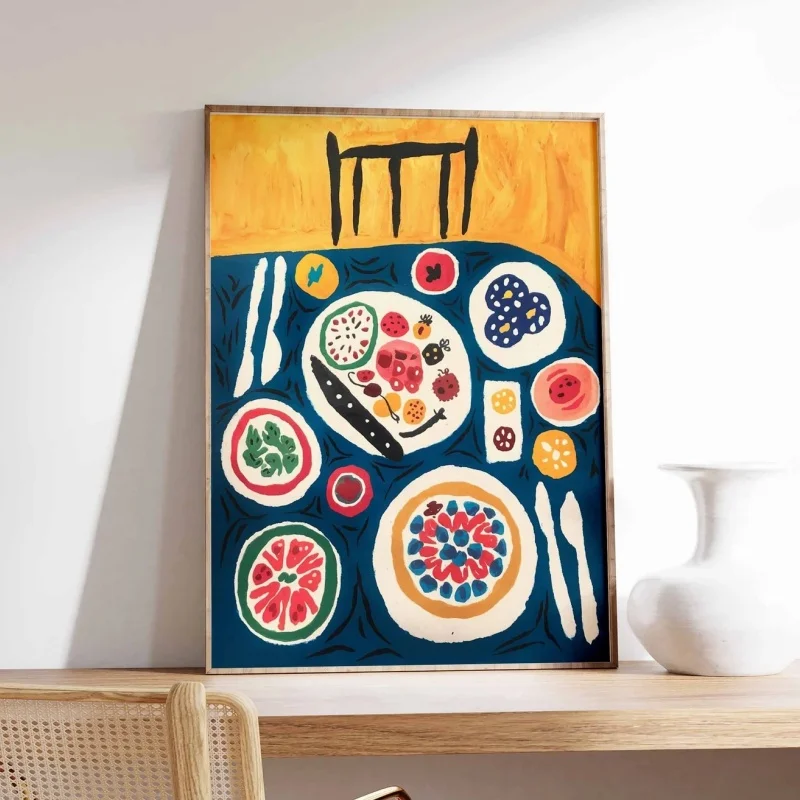 Unframe Dinner Table Food Print Frameless Art, Kitchen Poster, Kitchen Decor Food Illustration Poster Food Poster, Food Gift, Fo