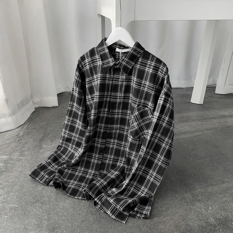 Plaid Shirt Men\'s Long-sleeved Korean Version of The Trend All The Loose Top Spring and Summer New Japanese Casual Coat M-2XL