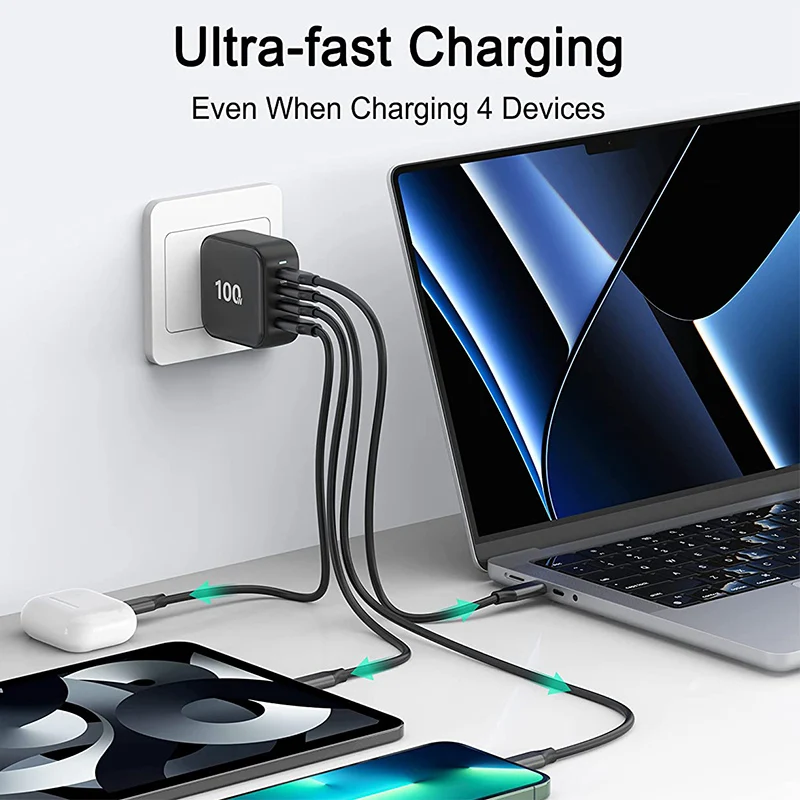 130W USB C GaN Wall Charger 4 Port PD 100W PPS 45W Super Fast Charging Station Type-C Laptop QC Power Adapter AC Cable