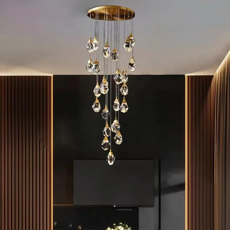 

Crystal Diamond Ceiling Pendant Lights Led Home Decor Living Room Stairwell Hanglamp Modern Home-appliance Lustres