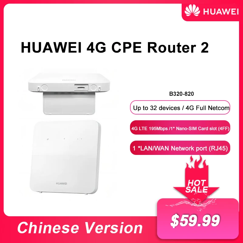 HUAWEI Router 2 B320-820 WiFi Repeater 4G LTE 195 Mbps Wireless Signal Amplifier With Sim Card Slot Support up to 32 devices