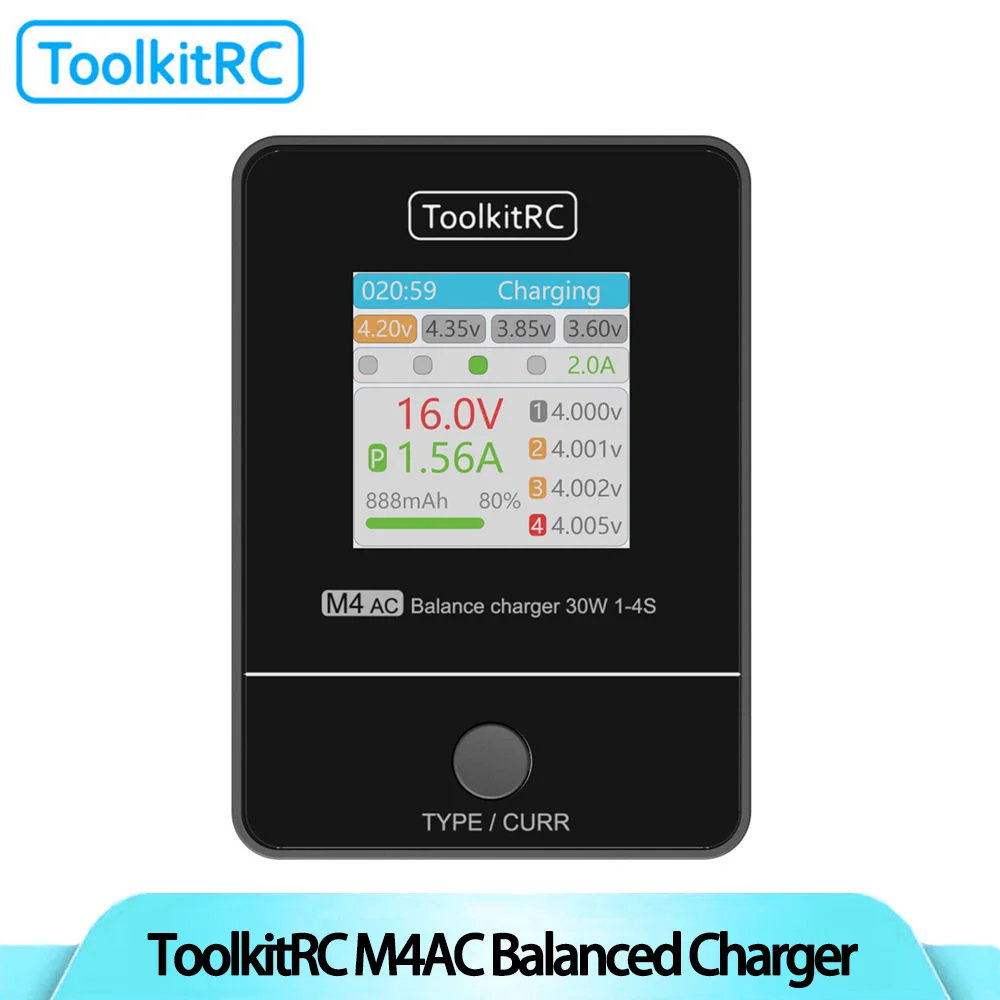 

ToolkitRC M4AC Balanced Charger 30W 1-4s/IPS Full View Display/AC100-240v for RC Racing Drone Battery