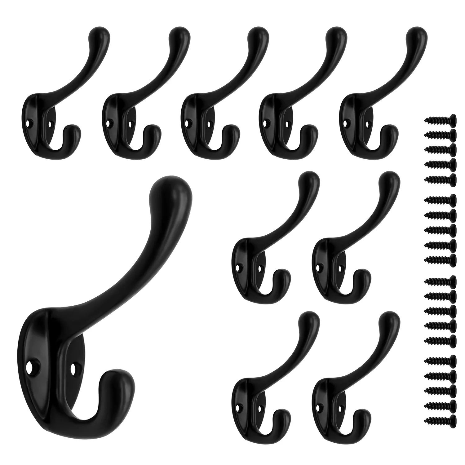 10 pcs  Wall  Black Clothes hook Wall Mounted Dual Coat hook Rack for Bathroom Kitchen Bedroom Hallway Wall Hooks  with Screrws