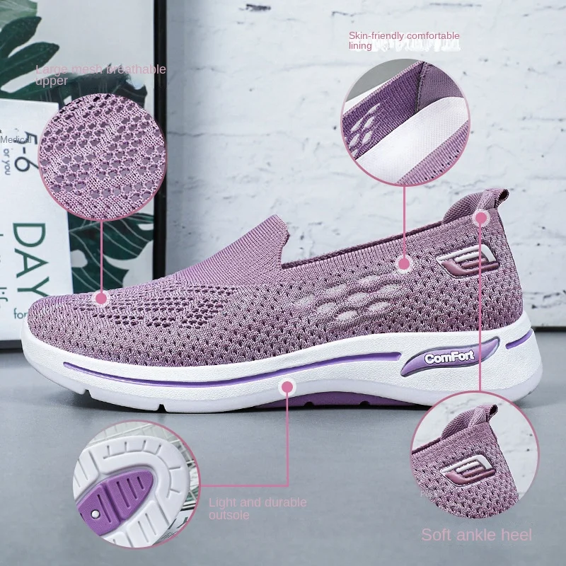 Mom's Shoes 2024 Spring New Mesh Middle and Old Age Walking  Breathable Casual Single Shoes Lightweight and Comfortable Driving