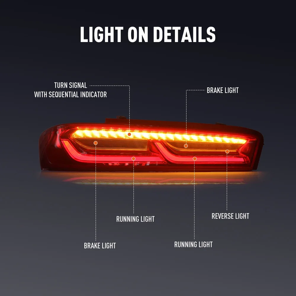 زوج من أضواء خلفية LED لسيارة شيفروليه كامارو 15-17 عكس الفرامل إشارة دوران السيارة الخلفية الذيل ضوء الجمعية التوصيل والتشغيل 2 قطعة