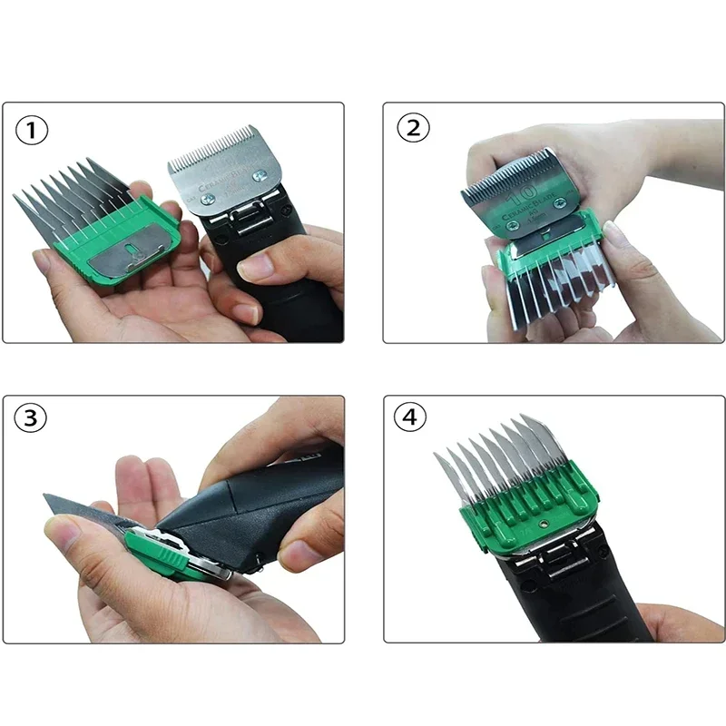 مجموعة مشط توجيه مكونة من 9 ألوان من الفولاذ المقاوم للصدأ للحيوانات لمعظم ماكينة قصاصات أوستر/واهل/أنديس القابلة للفصل (فقط على الحجم فقط # 10/15/30 شفرات)