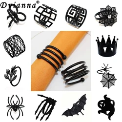 Anéis pretos do guardanapo do bastão, suporte do guardanapo da aranha do metal para a casa, fontes do partido do Dia das Bruxas, decoração da tabela, 8Pcs