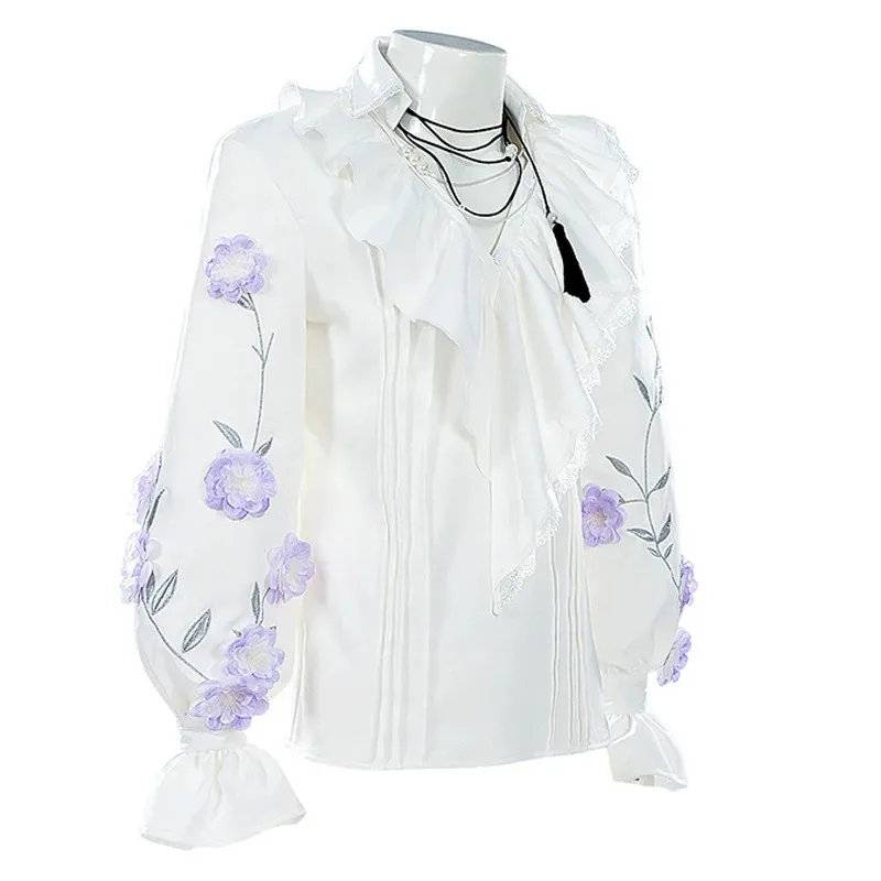 

Xavier Shen Xinghui Spring Flower Love And Deepspace Game Cosplay White Shirt Black Choker Man Comic Con Halloween