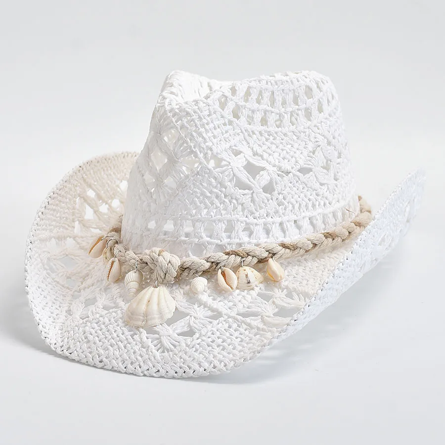 Summer Hand Woven Straw Hat for Women Shell Decoration Holiday Beach Sun Hat Chapeu Panama Feminino