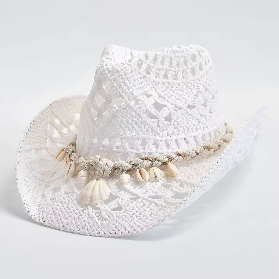 Summer Hand Woven Straw Hat for Women Shell Decoration Holiday Beach Sun Hat Chapeu Panama Feminino