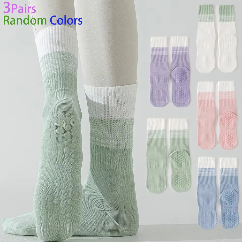 1/3 Paar Baumwolle ANTI SLIP Atmungsaktive Mittlere Waden Yoga Socken Sportsocken Pilates Socken Tanz Fitness Training Frauen Socke EU36-40