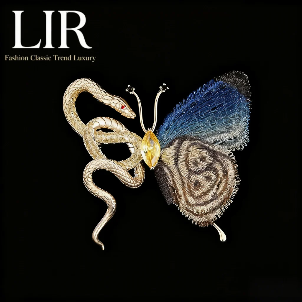 

LIR Новая оригинальная нишевая брошь для женщин: змея и бабочка, синий/фиолетовый на выбор, противоскользящая