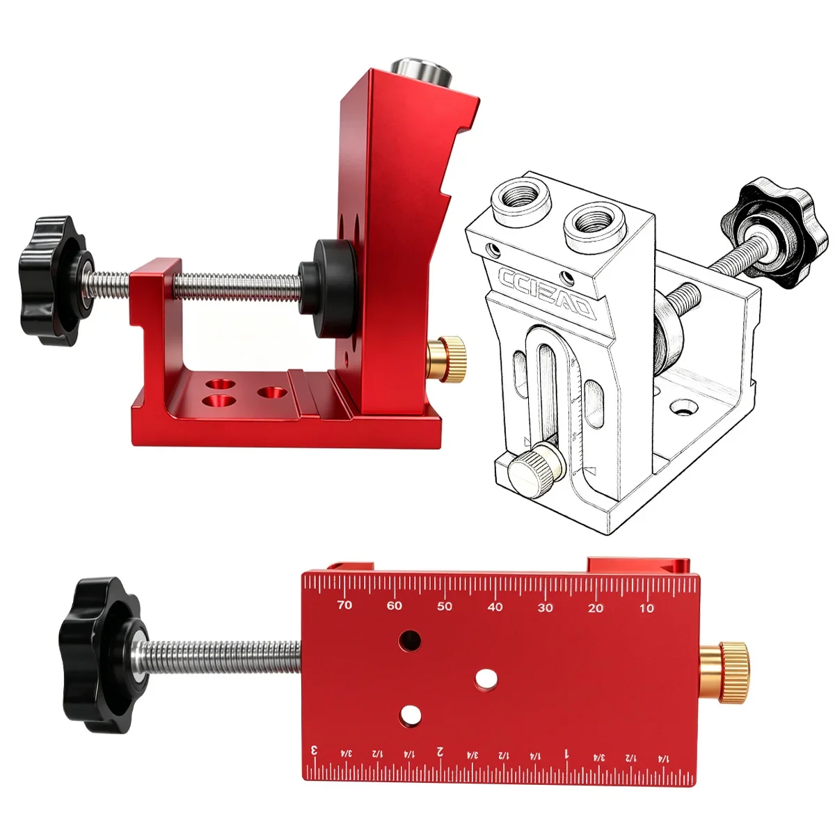 Verstellbares Taschenloch-Bohrvorrichtungs-Set, Aluminium-Holzbearbeitungs-Schrägloch-Lokalisierer mit 9mm Bohrer für Möbel- und Schrankherstellung – Detail 5