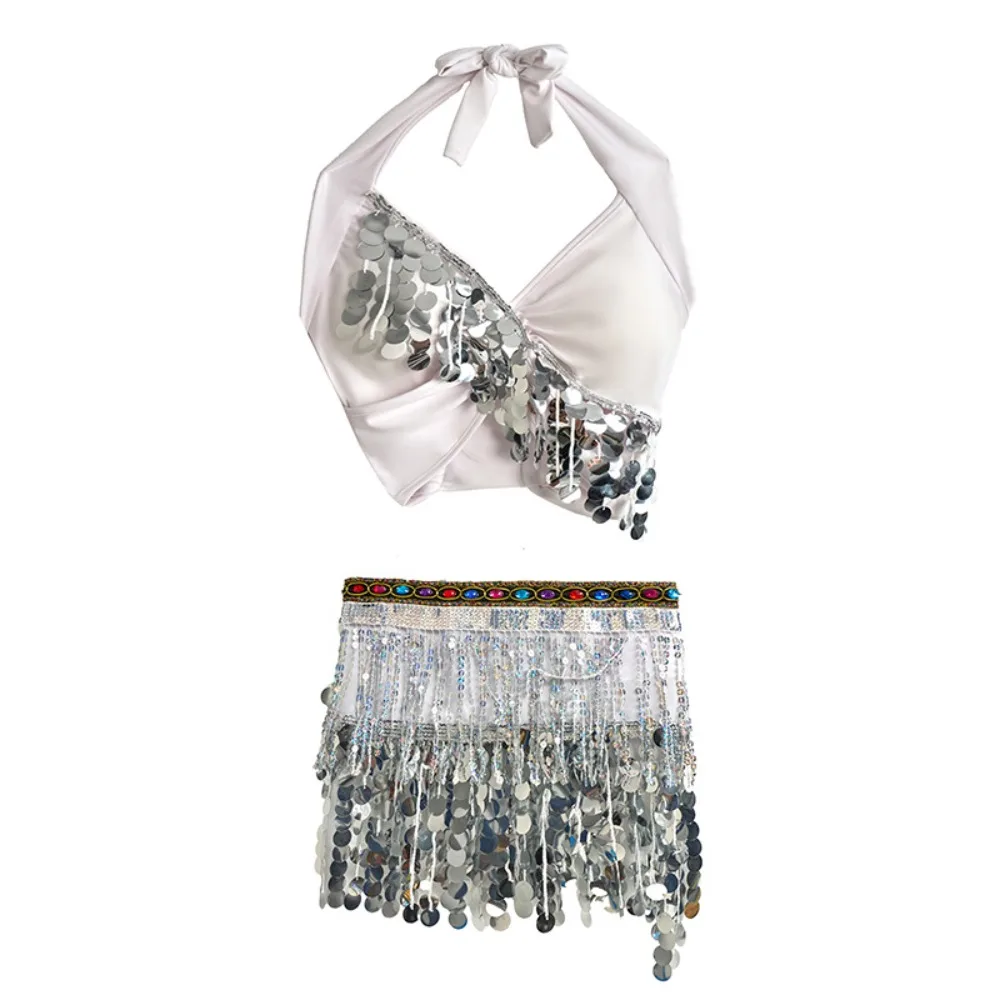 مجموعة وشاح الورك على شكل سلسلة خصر للرقص الشرقي - لفافة خصر بشرابة ترتر للمبتدئين في عروض الرقص الشرقي والهندي