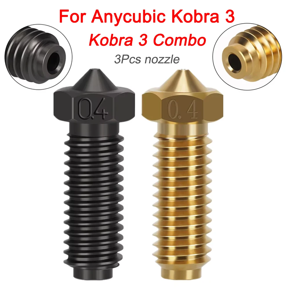 

3 шт. насадки для Anycubic Kobra 3, Kobra 3, комбинированная насадка Hotend из латуни, твердая сталь 1,0/0,8/0,6/0,4/0,2 мм, аксессуары Hotend, насадка