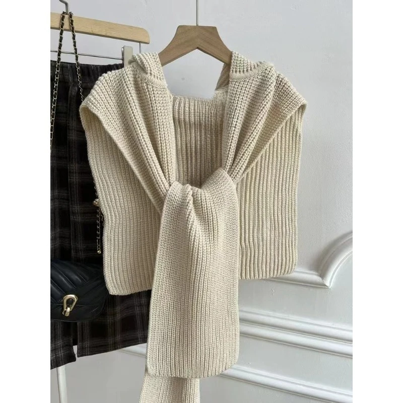 قبعة صوفية دافئة للنساء في الهواء الطلق لخريف وشتاء - قبعة متماسكة لتنحيف الوجه مع وشاح شال، ريترو، كاجوال أنيق ومتعدد الاستخدامات #6