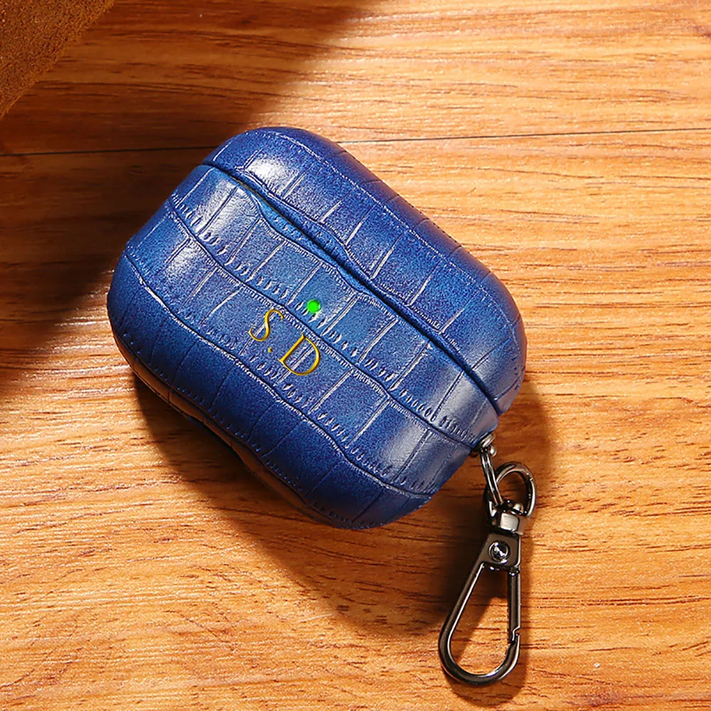 Etui na słuchawki Airpods 1 2 3 4 Pro 2, luksusowy wzór skóry liczi z breloczkiem, personalizowane inicjały, możliwość personalizacji, etui DIY na słuchawki — zdjęcie produktu 2