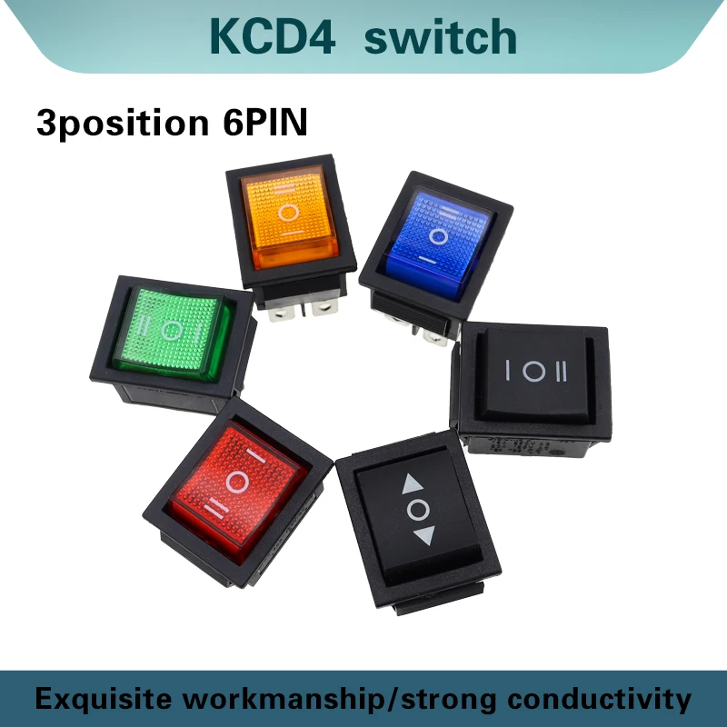 1PCS KCD4 Rocker Switch Power Switch ON-OFF-ON 3 Position 6PIN  Electrical equipment With Light Switch 16A 250VAC/ 20A 125VA