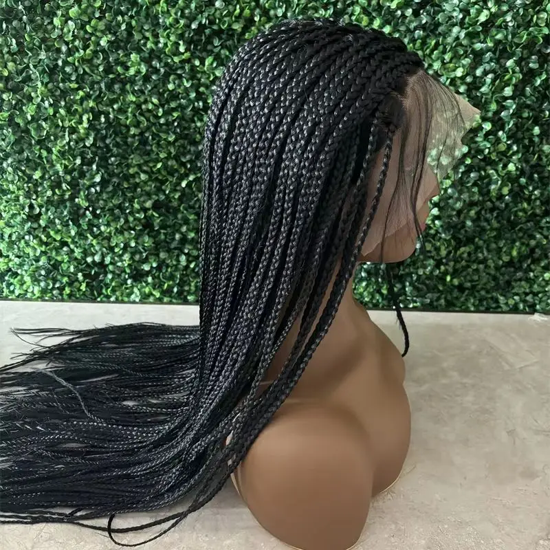 Women Box Braided Wigs Synthetic Knotless Braids Wig Frontal Lace Braiding Hair Wig Baby Hair Lace Front Curly Braid Wig