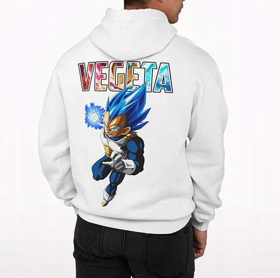 

White Dragon Ball Hoodie Men Vegeta Super Saiyan Blue Print Cotton Streetwear Pullover Loose Fit Unisex Energy Wave Design
