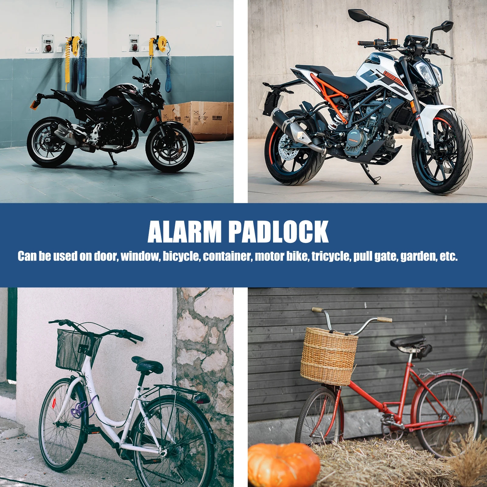 

Anti theft Alarm Lock Heavy Duty Aluminum Alloy Padlock for Bike Motor Security 3 Keys Loud Sound Alert Suitable Motorcycle
