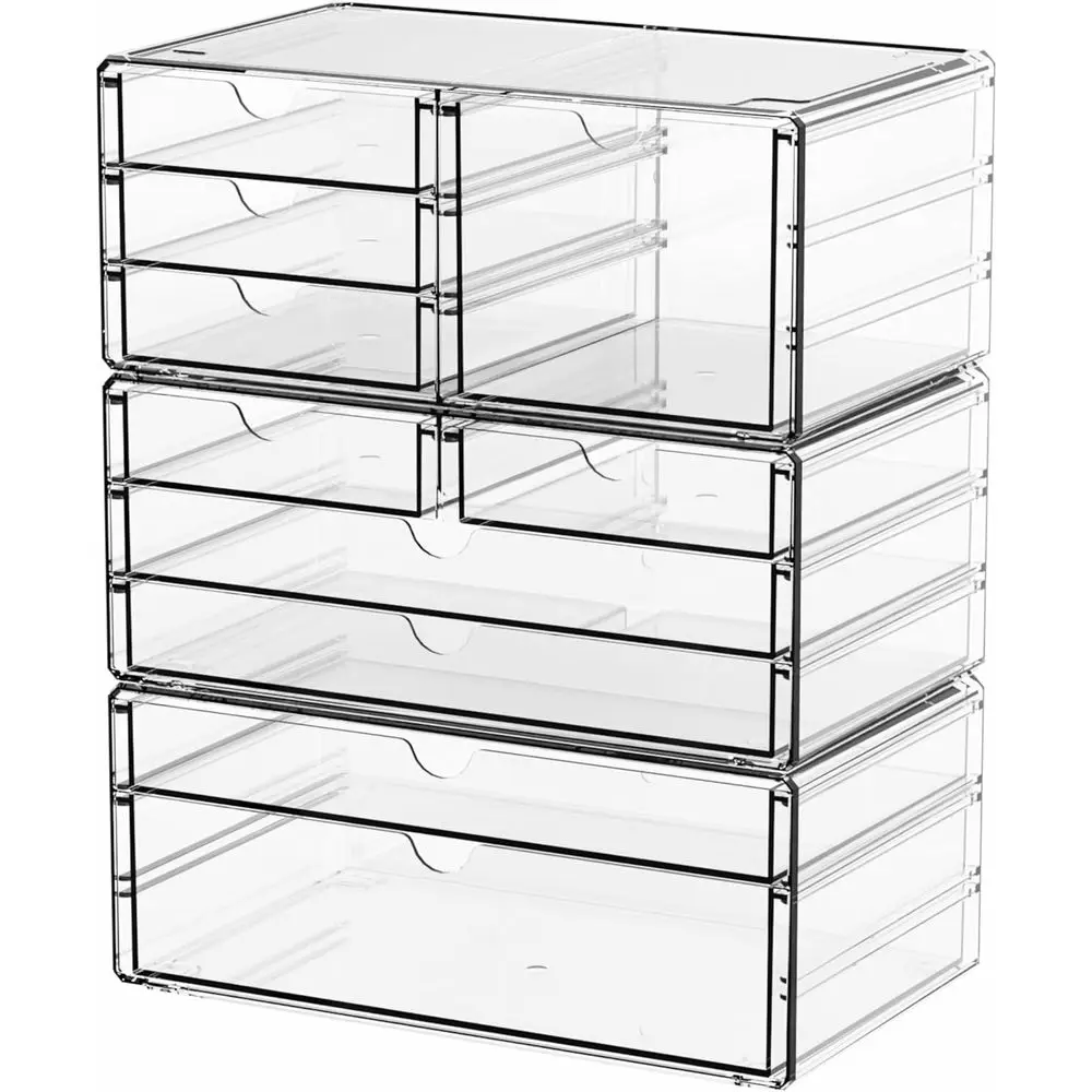 

3 Pack Clear Storage Drawers With 10 Drawers, Stackable Acrylic Drawer Organizer for Vanity, Bathroom, Cabinet, Pantry, Office S