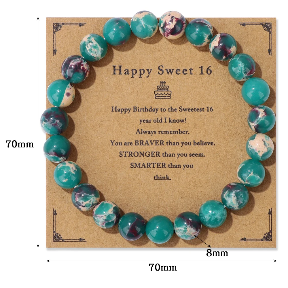 Wholesale Birthday Cards Bracelet Natural Stone Rose Quartz Amethysts Amazonite Beads Bracelets Women Men Lucky Jewelry Gift