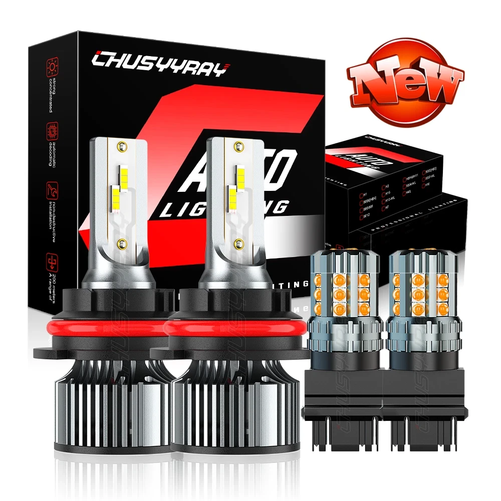 

4x Canbus 9007 3157Y LED Headlight Hi/Lo Beam Bulbs Combo Kits 12V 6500K 100000LM IP68 Waterproof 1:1 Same Size Plug and play