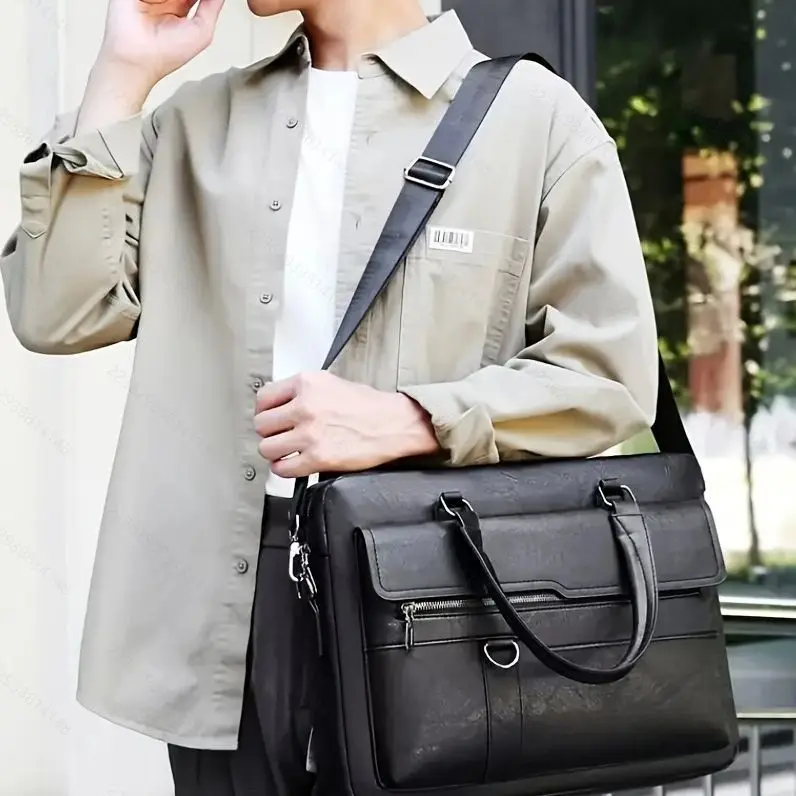Fashion High End Business Briefcase Men Large Capacity Horizontal Handbag MacBook Pro 14 Case Multi Function Laptop Shoulder Bag