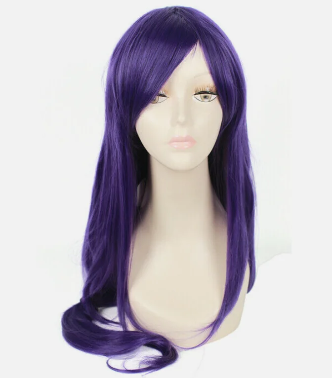 Pelucas de Cosplay moradas de Anime, pelo sintético largo y recto de 80cm para mujer