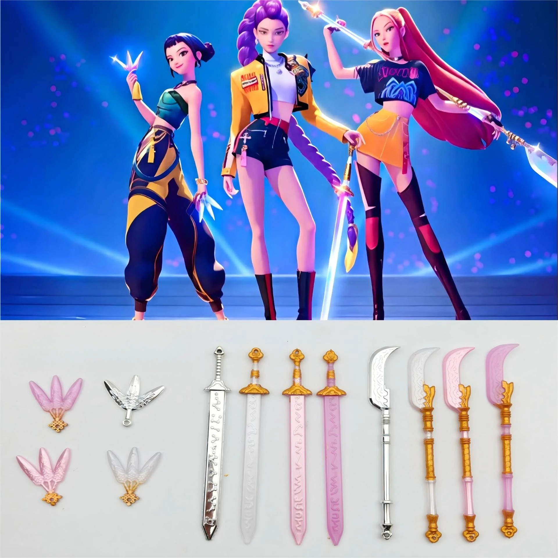 

New Doll Toy Kpop Demon Hunters Props 3-piece Set Blade Sword Purple Set Mobile Doll Handheld Props Party Game Accessories Gifts