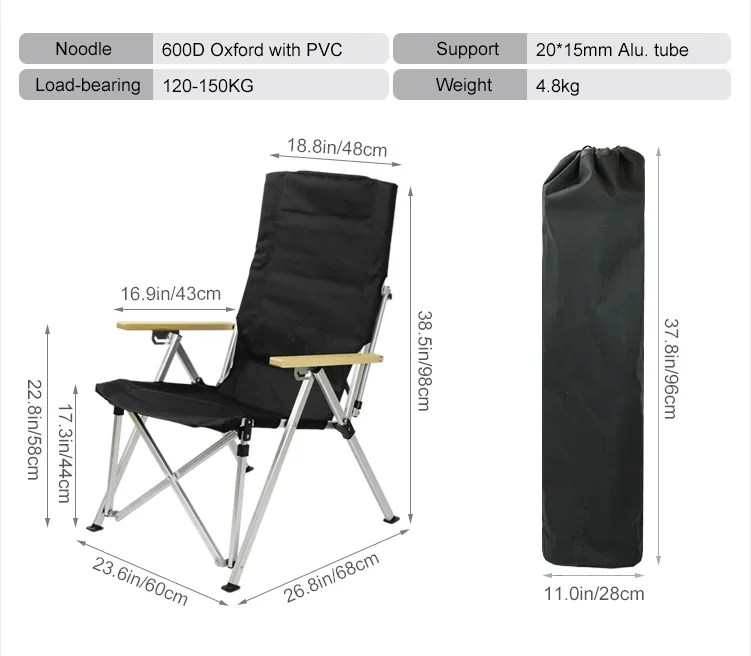 Kursi pantai Aluminium lipat, furnitur sandaran dapat disesuaikan untuk memancing berkemah