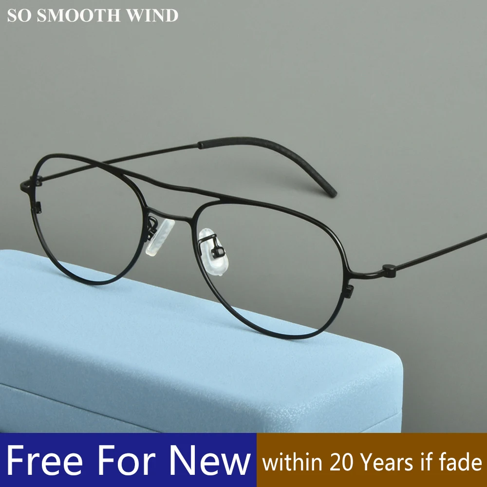 Handmade Pure Titanium Double-beam Glasses Frame Mens Pilot Prescription Eyeglasses Women Optical Blue Light Spectacles Eyewear