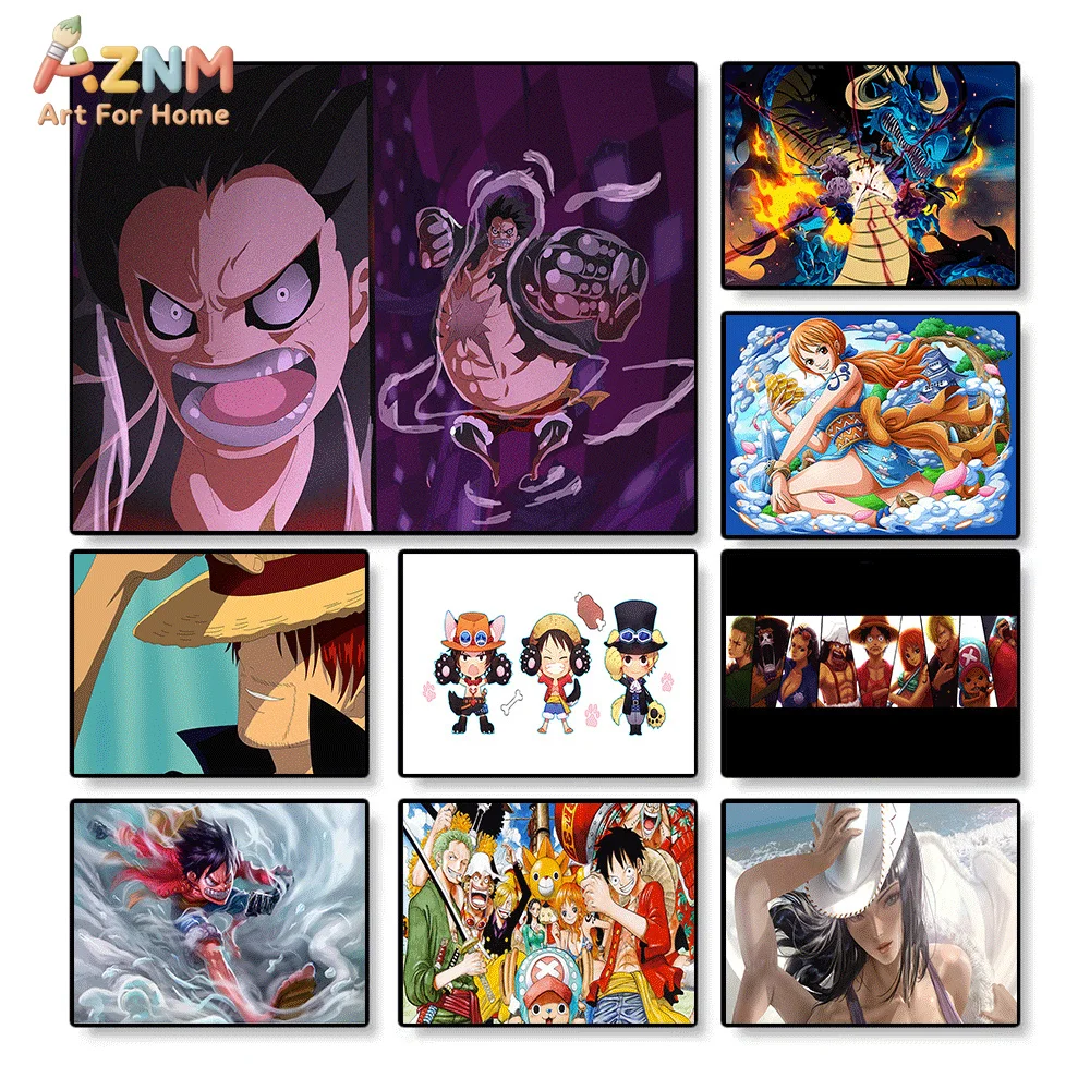 AZNM Lienzo Decorativo de Anime One Piece, Luffy Gear 4, Nami, Shanks, Robin, Kaido, Tripulación Sombrero de Paja, Impresión HD, Sin Marco