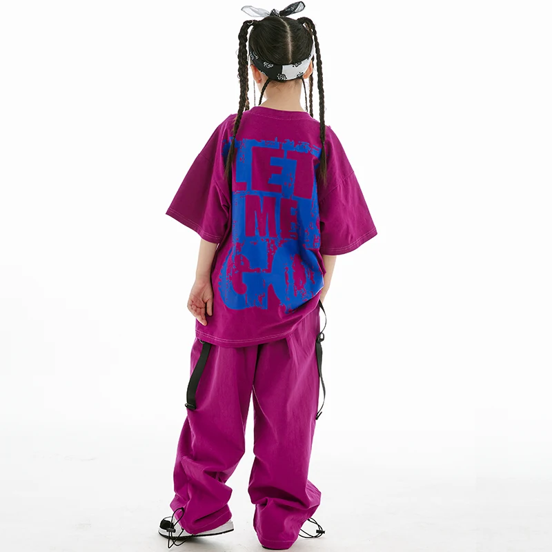 New Girls Jazz Dance Costume Short Sleeves Hip Hop Suit Summer Kids Loose Hip-Hop Performance Clothing Practice Wear BL10456