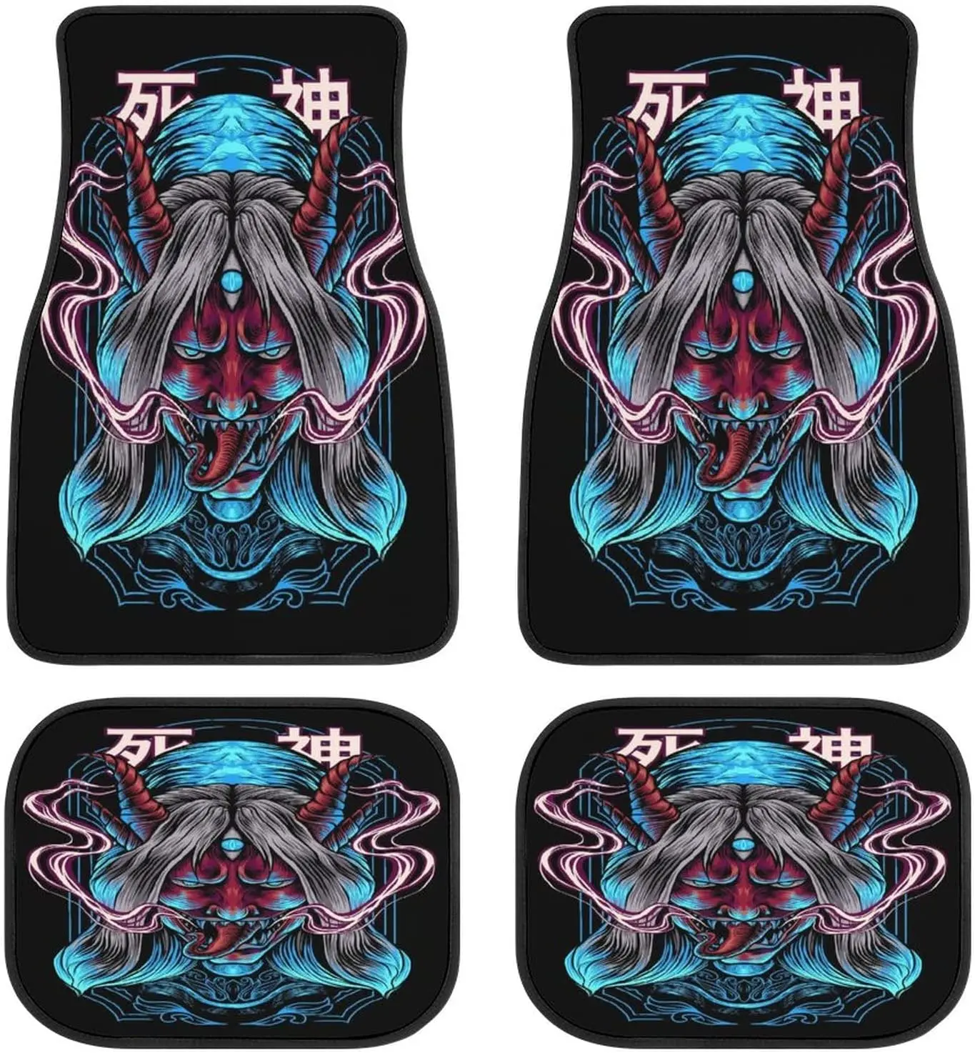 Shinigami Japan Culture Car Mats Universal Drive Seat Carpet Vehicle Interior Protector Mats Funny Designs All-Weather Mats Fit