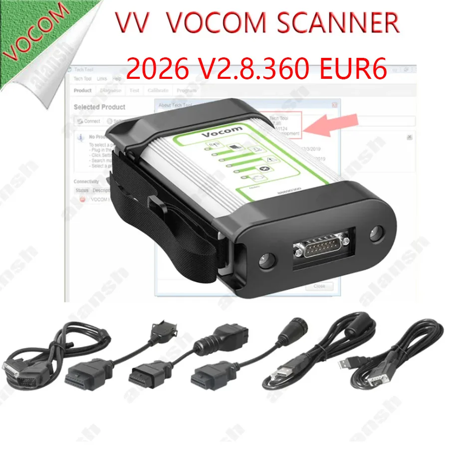 2026 for Volvo Truck Scanner V2.8.360 EUR6 Vocom 88890300 Interface for VV Renault UD Mack Truck Excavator Diagnose + APCI 0.7