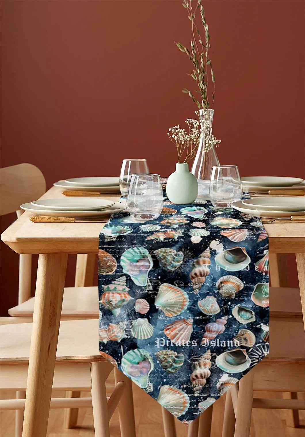 Summer Ocean Seahorse Starfish Home Decor Table Runner Wedding Decoration Tablecloth Kitchen Table Runners