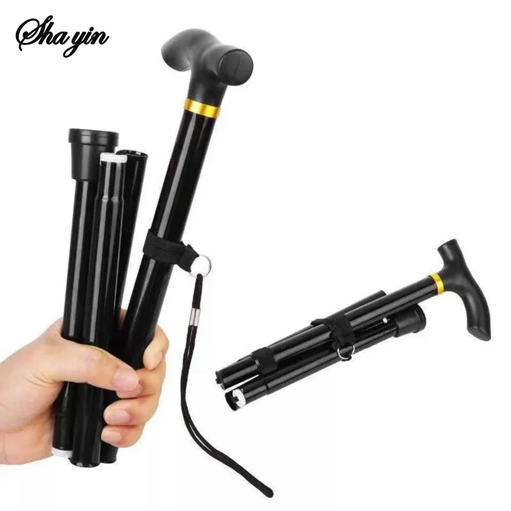 Adjustable Telescopic Portable Folding Trekking Pole Aluminum Alloy Walking Stick Hiking Stick Non-Slip Elderly Walking Crutches