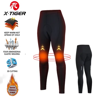 X-TIGER Fleece Cycling Pants Women Winter Thermal Bicycle Pants 5D Gel Pad Warm Women Bike Bib Pants Cycling Trousers Clothing