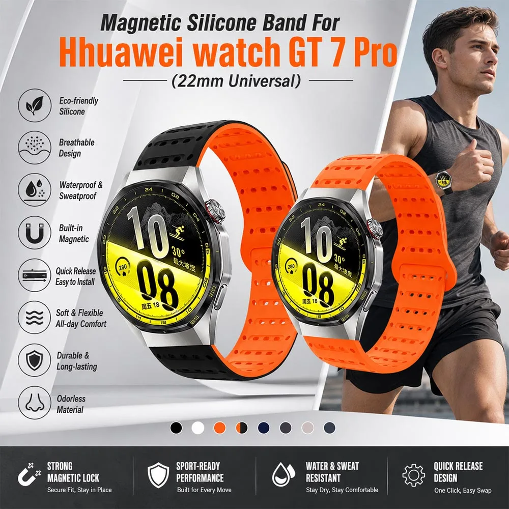 22mm Watch Band for Huawei Watch GT7 Pro GT6 GT5 Pro Band Magnetic Silicone Strap Breathable for Huawei Watch GT7 Pro 46mm Strap