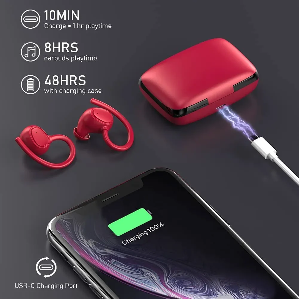 Auriculares TWS Bluetooth 5,1 con gancho para la oreja, Auriculares deportivos LED, auriculares inalámbricos con reducción de ruido y micrófono para música HiFi