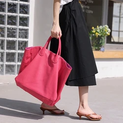 Pink Women Bag Genuine Leather Handbag Luxury Cowhide Casual Tote Thick Real leather Bucket Shopping Daily shoulderBag Big Purse