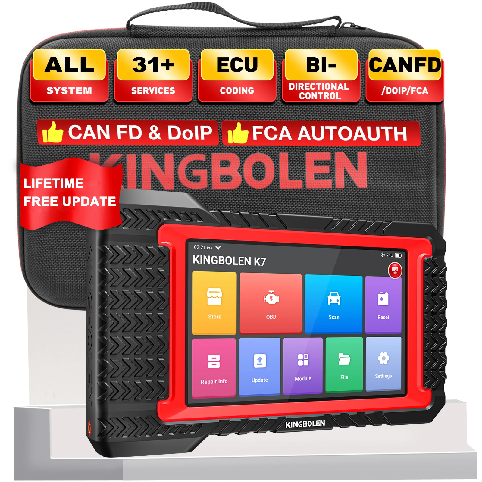 Lecteur de codes OBD2 Kingbolen K7 K8 Pro K10 Pro, 31+ fonctions de réinitialisation, correspondance des composants, diagnostic de tous les systèmes, mise à jour gratuite à vie CAN FD
