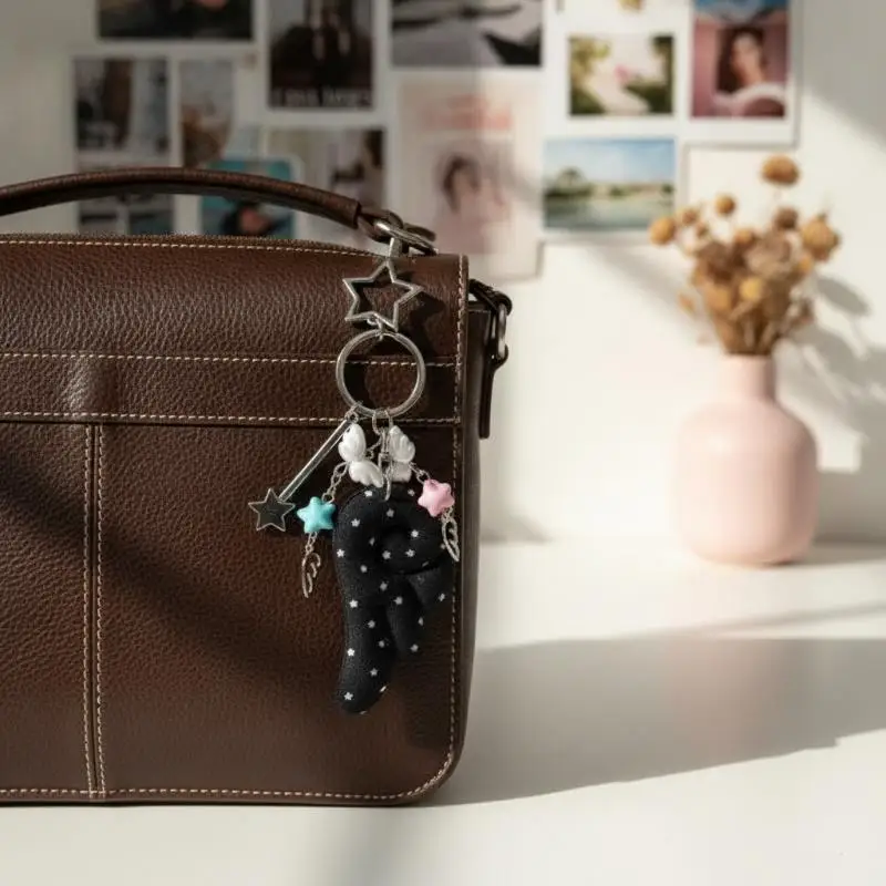 Y2K Sterne Flügel Schlüsselanhänger Anhänger Niedliche Taschenhänger Schwarz-Weiß Engel Dekoration Accessoires Geschenk – Detail 2